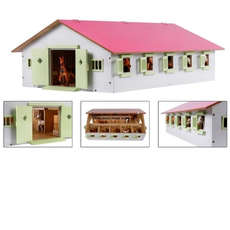 Kids Globe Hestestald i træ med 9 bokse Pink - (Målestok 1:32) - 2025 model